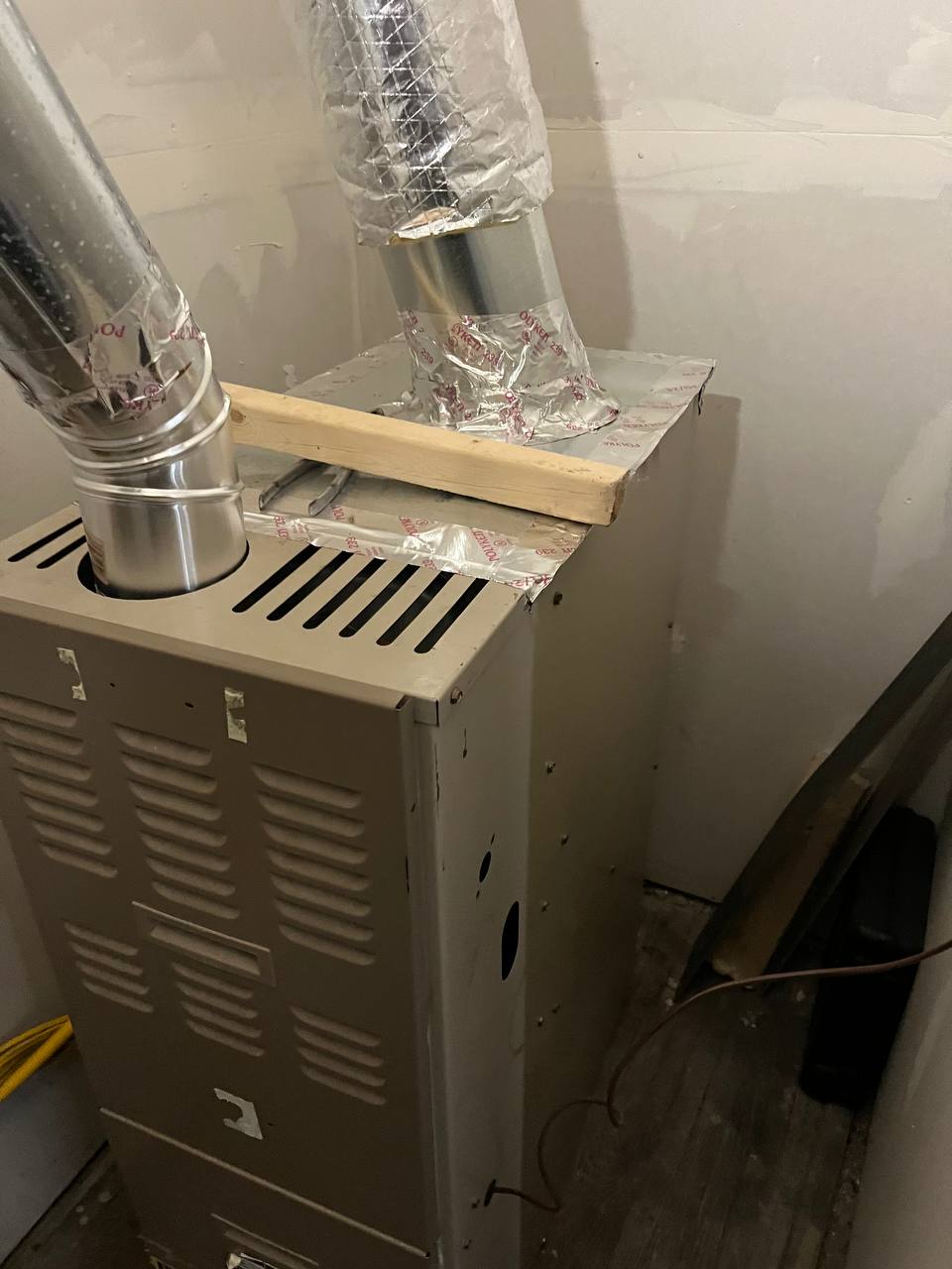 Close-up of incorrect supply duct connection